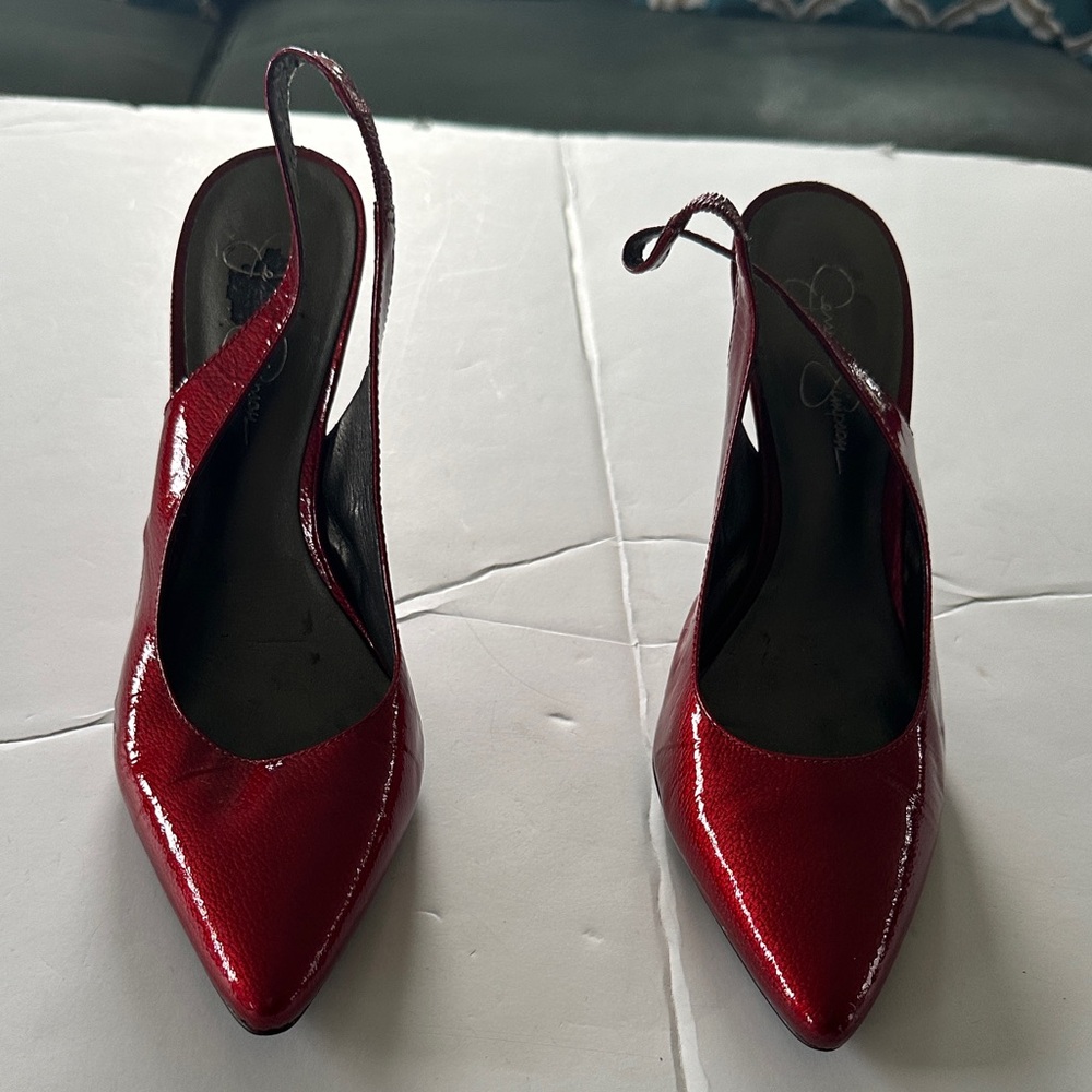 Jessica Simpson Ruby Red Red Slingback Heels 8 B … - image 1
